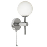 LED Polished Chrome & Opal Globe Glass Bathroom Vintage Switched Wall Light 21cm