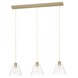 Soft Gold & Clear Pyramid Glass 3 Lamp Bar Pendant