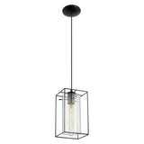 Eglo 49495 Loncino Vintage Black Wire Cube & Smoked Glass Tube Shade 1 Lamp Pendant