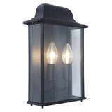 Black & Clear Glass Panel Outdoor Vintage Flush Coach 2 Lamp Lantern Wall Light