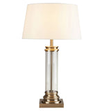 Antique Brass & Clear Cylinder Glass Column Vintage Table Lamp with Cream Shade 63cm