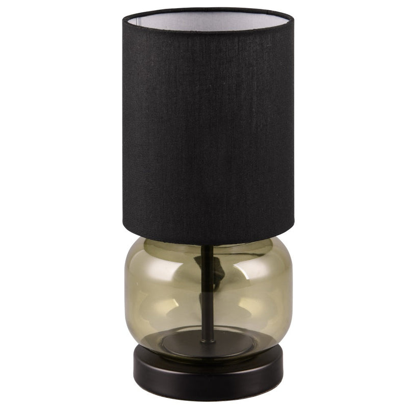 Matt Black & Green Glass Vintage Table Lamp with Black Shade 28cm