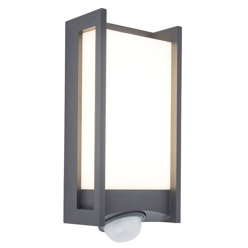 LED Anthracite Outdoor Modern Rectangular Flush Wall Light with PIR 