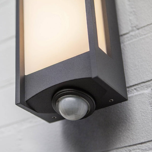 LED Anthracite Outdoor Modern Rectangular Flush Wall Light with PIR ...