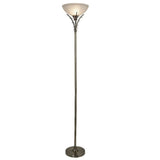 Antique Brass & Opal Acid Glass Vintage Uplighter Floor Lamp 178cm