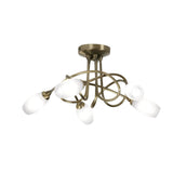 Antique Brass 5 Lamp Semi Flush with Opaque Glass Shades