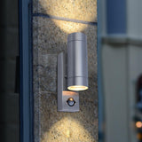 Lutec Stainless Steel Outdoor Cylinder Up Down Wall Light PIR