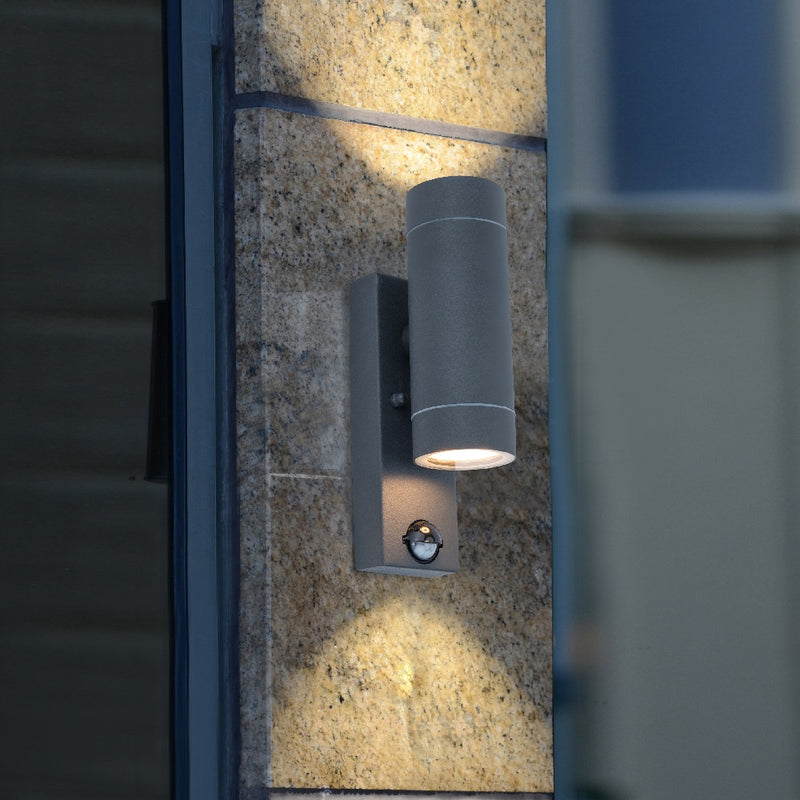 Lutec Black Outdoor Cylinder Up Down Wall Light PIR