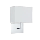 Polished Chrome Square Backplate Wall Light with Rectagular White Shade