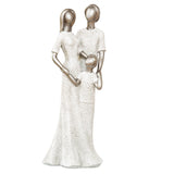 White Stone & Satin Chrome Metallic Effect Resin Family of 3 Sculpture Figurine