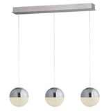 LED Chrome & Crushed Ice Glass Globe Modern 3 Lamp Bar Pendant Light 80cm