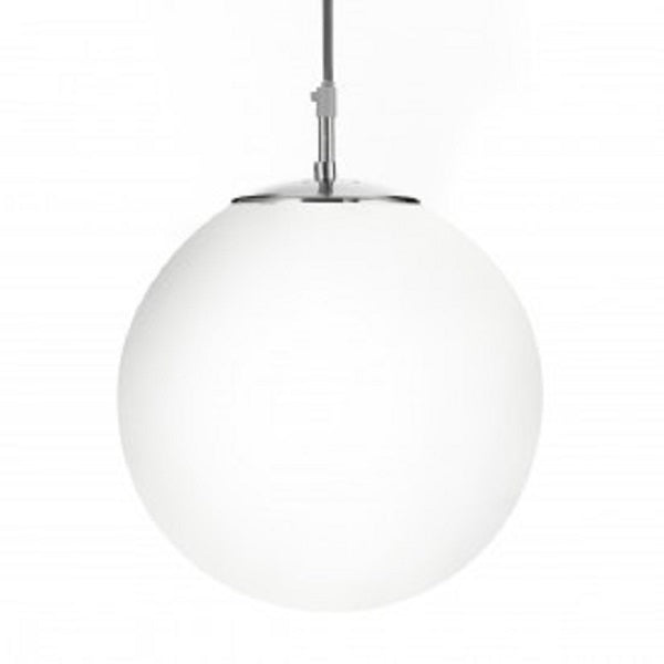 Satin Chrome & White Opal Globe Glass Vintage Pendant Light 26cm