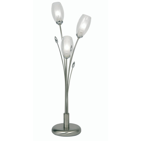 Antique Chrome & Tulip Glass Shades 3 Lamp Table Lamp 57cm
