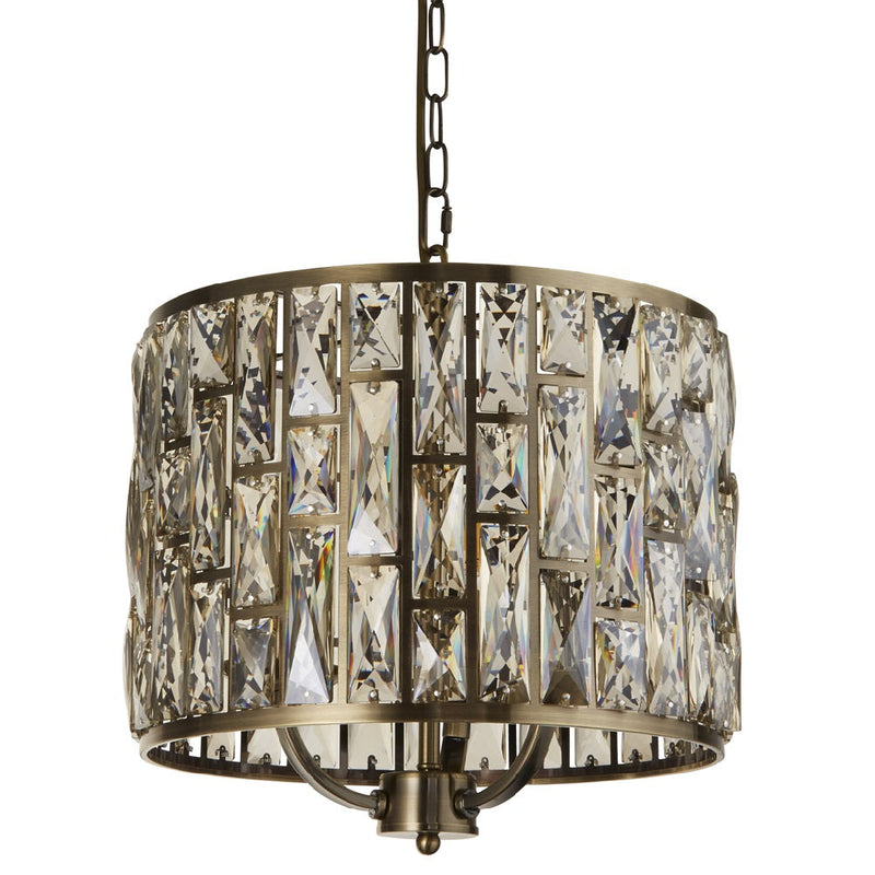 Brass & Crystal Drum Round Pendant Light