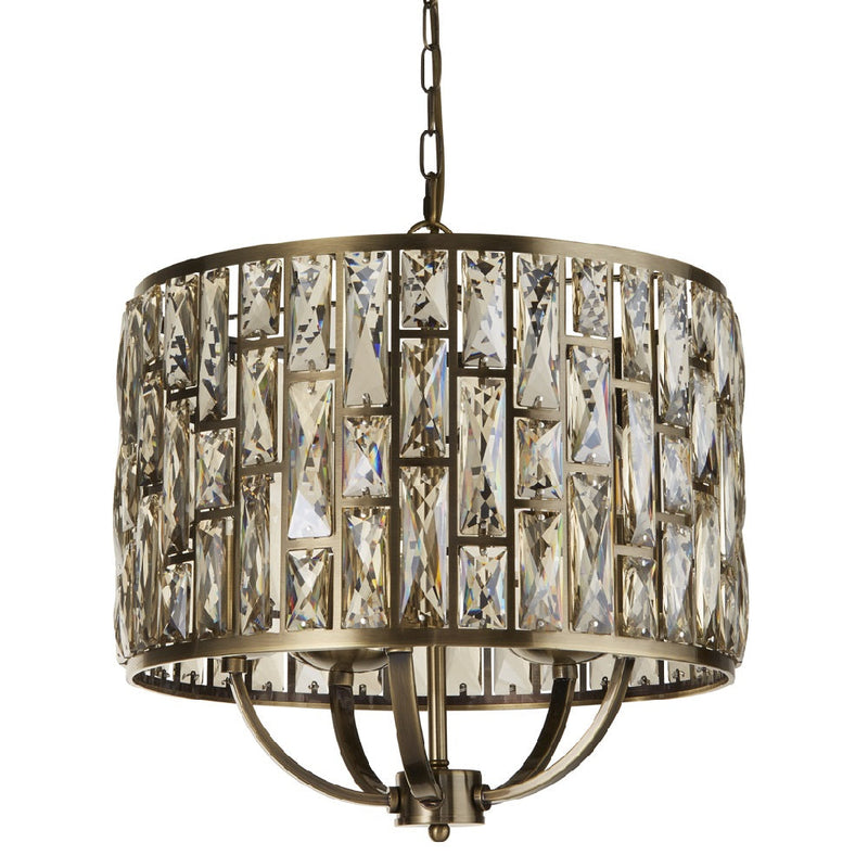 Brass & Crystal Drum Round Pendant Light