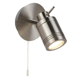 Satin Silver Bathroom Vintage Cylinder Head Switched Wall Spotlight IP44