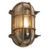 Antique Brass & Ribbed Glass Outdoor Vintage Oval Flush Bulkhead Wall Light 248mm