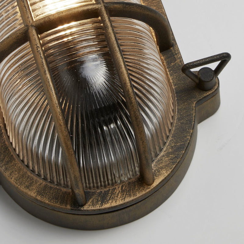 Antique Brass Oval Caged Outdoor Wall Light Outdoor 1 Lamp