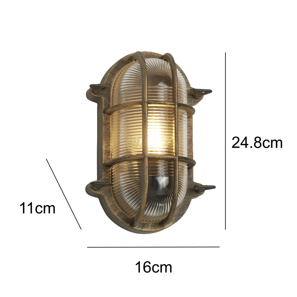 Antique Brass Rib Glass Outdoor Oval Flush Bulkhead Wall Light 25cm –  Discount Home Lighting