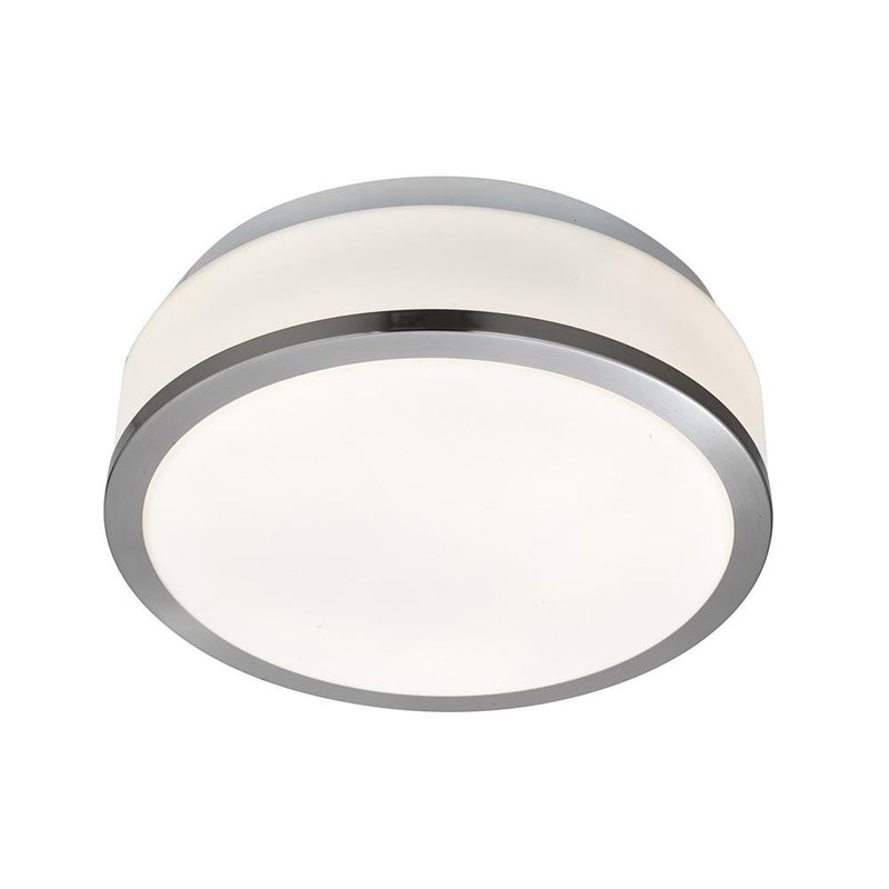 Satin Chrome Bathroom Modern Round Flush Light with Glass Shade 230mm