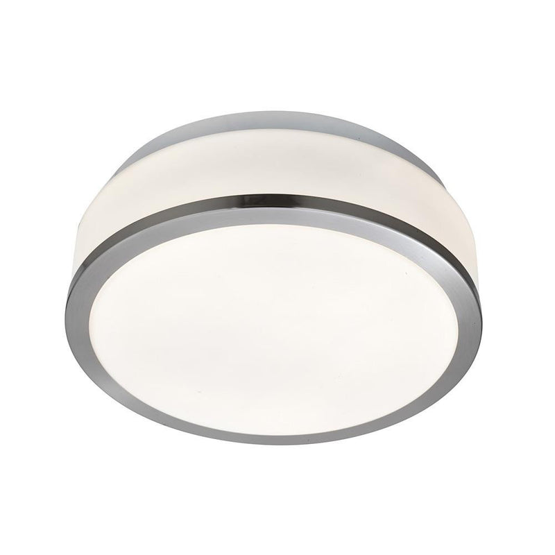 Satin Chrome Bathroom Modern Round Flush Light with Glass Shade 280mm
