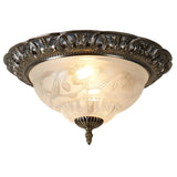 Antique Brass & Frosted Glass Traditional Dome Flush Light 33cm