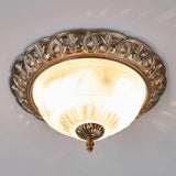 Brass & Frosted Glass Floral Flush Lighting