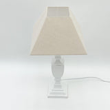 Distress White Wood Lathe Turned Shabby Chic Table Lamp