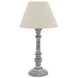 Grey Washed Wood Vintage Rustic Candlestick Table Lamp with Linen Shade 37cm
