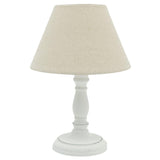 White Distressed Wood Vintage Rustic Candlestick Table Lamp with Linen Shade 29cm