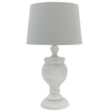 Grey Stone Wood Vintage Rustic Urn Table Lamp with Fabric Shade 54cm