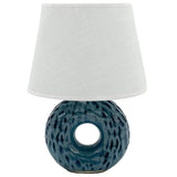 Blue Rippled Ceramic Vintage Table Lamp with White Linen Fabric Shade 43cm