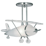 Satin Chrome Frosted Glass Airplane Pendant Ceiling Light 49cm