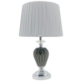 Chrome & Taupe Rippled Ceramic Vintage Table Lamp with Pleated Shade 49cm