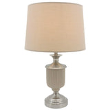 Satin Chrome & Beige Ribbed Ceramic Urn Vintage Table Lamp with Shade 52cm
