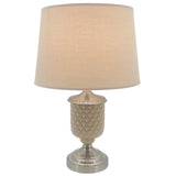 Satin Chrome & Beige Geometric Ceramic Urn Vintage Table Lamp with Shade 47cm