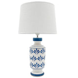 Blue & White Floral Ceramic Vintage Tea Caddy Table Lamp with Linen Shade 58cm