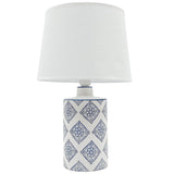 Blue & White Floral Ceramic Vintage Tea Caddy Table Lamp with Linen Shade 45cm