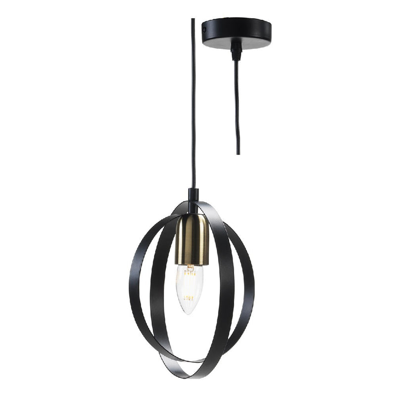 Black & Antique Brass Vintage Metal Double Ring Band Pendant Light 22cm