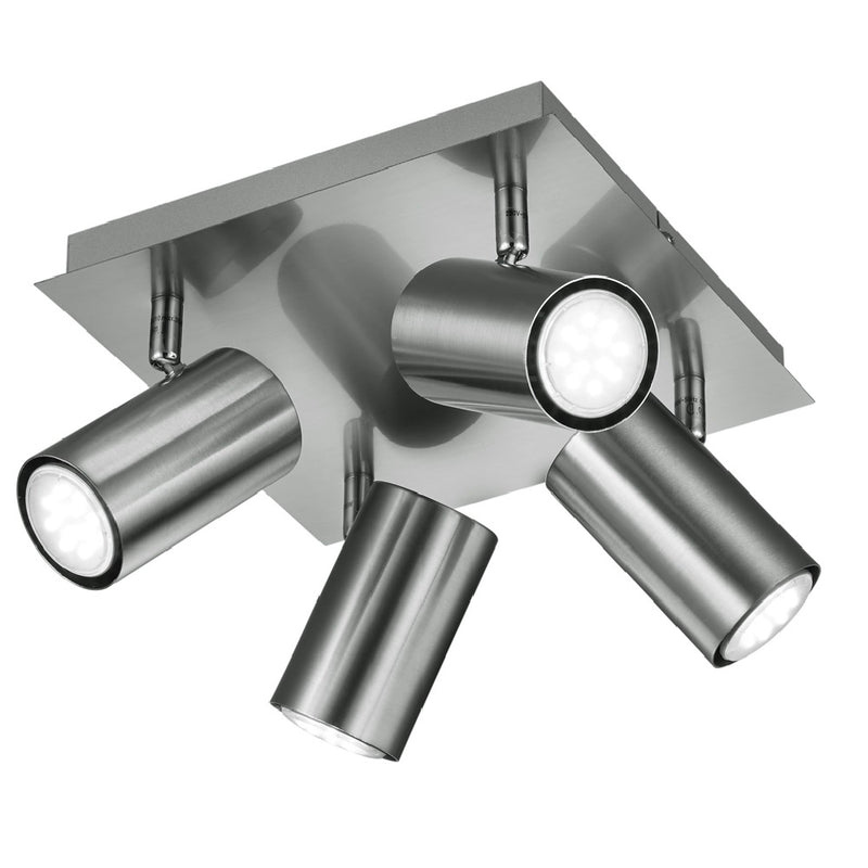 Satin Nickel Modern 4 Lamp Square Plate Cylindrical Head Spot Light