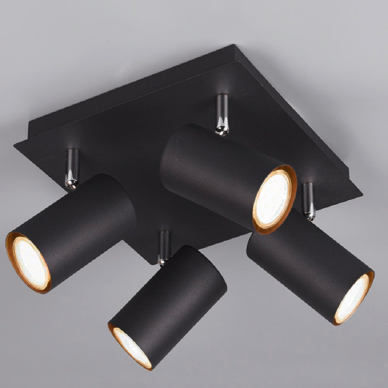 Matt Black Modern Quad Square Plate Round Head Spotlight