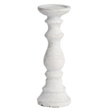 White Wash Stone Textured Vintage Column Candle Holder 30cm