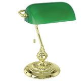 Polished Brass & Green Glass Bankers Table Desk Lamp 390mm