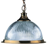 Antique Brass 1 Lamp Pendant with Clear Ribbed Glass