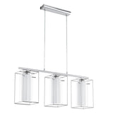 Polished Chrome Modern 3 Lamp Bar Pendant with and Clear & Frosted Glass Tube Shades 745mm