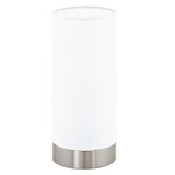 Satin Nickel Table Lamp with White Fabric Shade 25.5cm