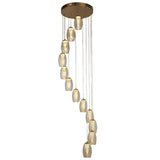 LED Bronze & Champagne Conical Glass Modern 12 Lamp Spiral Cluster Pendant 52cm
