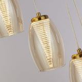 Satin Brass & Amber Glass LED Hanging Swirl Pendant Light