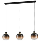 Black & Brown Smoked Glass Vintage 3 Lamp Round Dome Bar Pendant Light