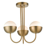 DAR AND0342 Andre Aged Brass & Opal Glass Vintage Globe 3 Lamp Semi Flush